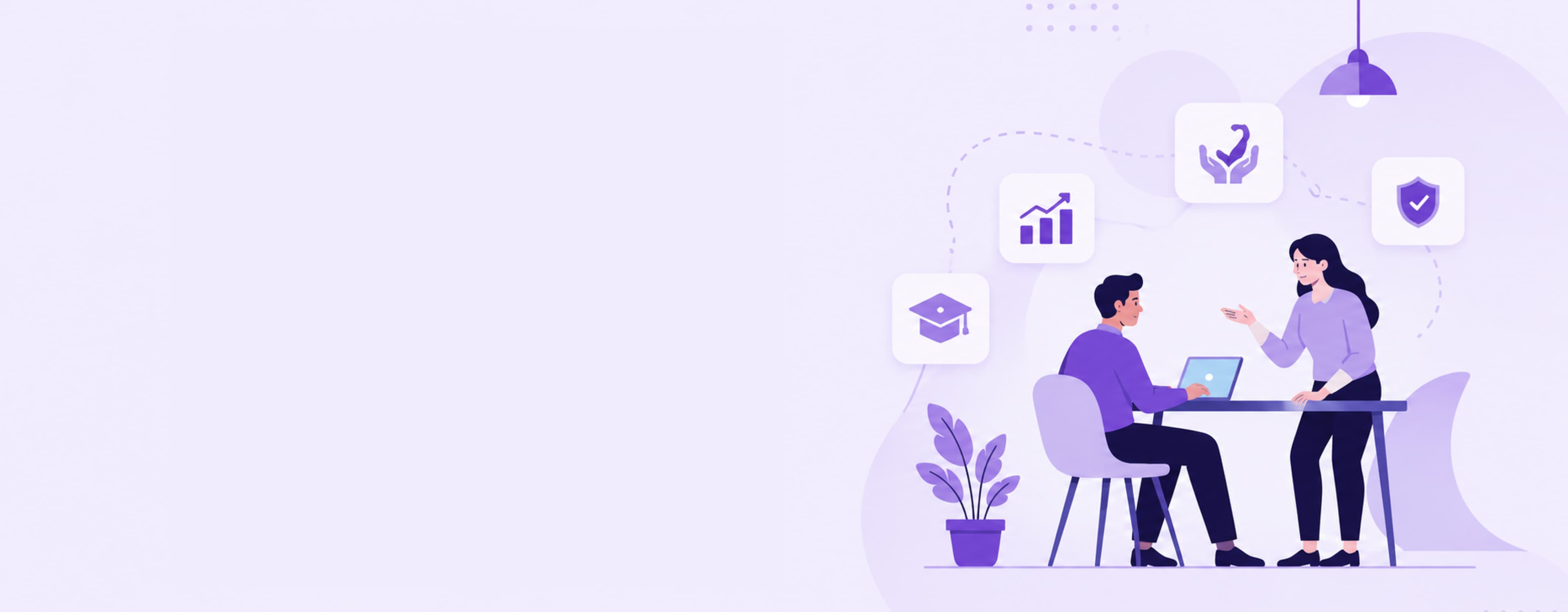 Illustration of two colleagues discussing the AI2Mind referral program